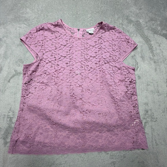Liz Claiborne Tops - Vintage Liz Claiborne Purple Floral Lace Cap Sleeve Blouse XL Cotton Blend 2000s